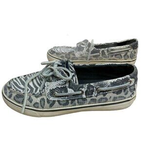 Sperry Women's Top Sider Boat Shoe Animal Print Sequins Loafers Size 6.5 M